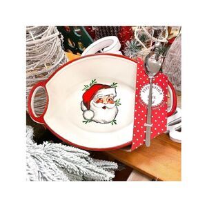 NWT Peppermint & Pine Ceramic White Red Christmas Santa Serve Dish Platter Spoon